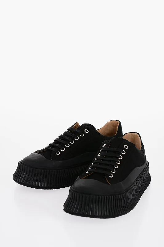 Jil Sander Lace-Up Canvas Sneakers With Chunky Sole Art Deco - Inspired Shoe Look  