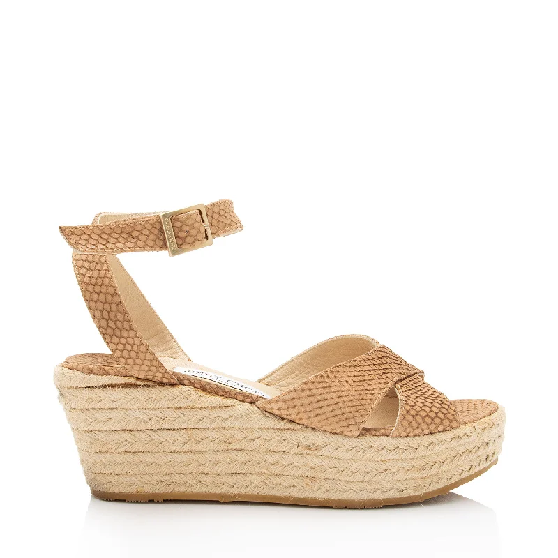 Jimmy Choo Python Embossed Leather Phoenix Wedge Espadrilles Comfortable Derby Style Jimmy Choo Python Embossed Leather Phoenix Wedge Espadrilles Comfortable Derby Style