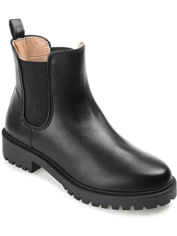 KENOVA Womens Faux Leather Round toe Ankle Boots Elastic - Sided Chelsea Look  