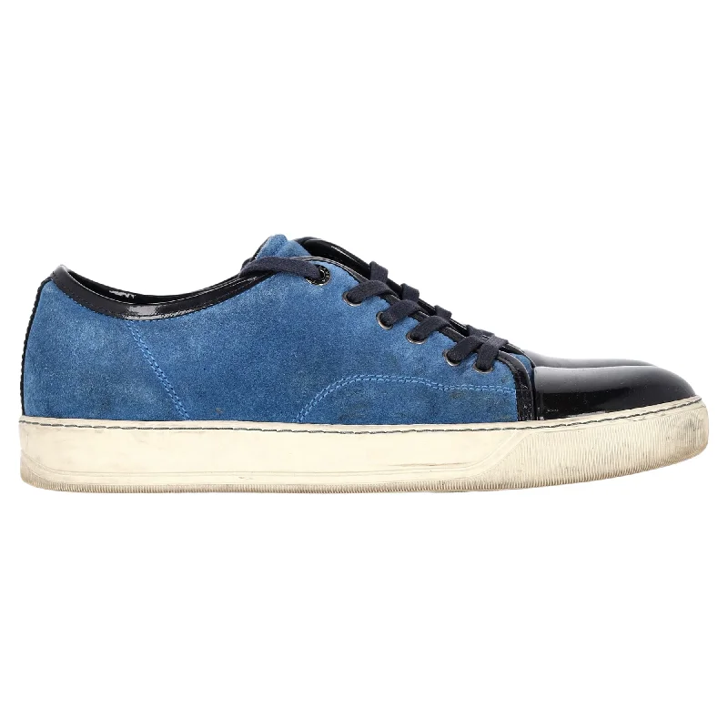Lanvin DBB1 Patent Cap Toe Low-Top Sneakers in Blue Suede Waterproof Hiking Boot Design  