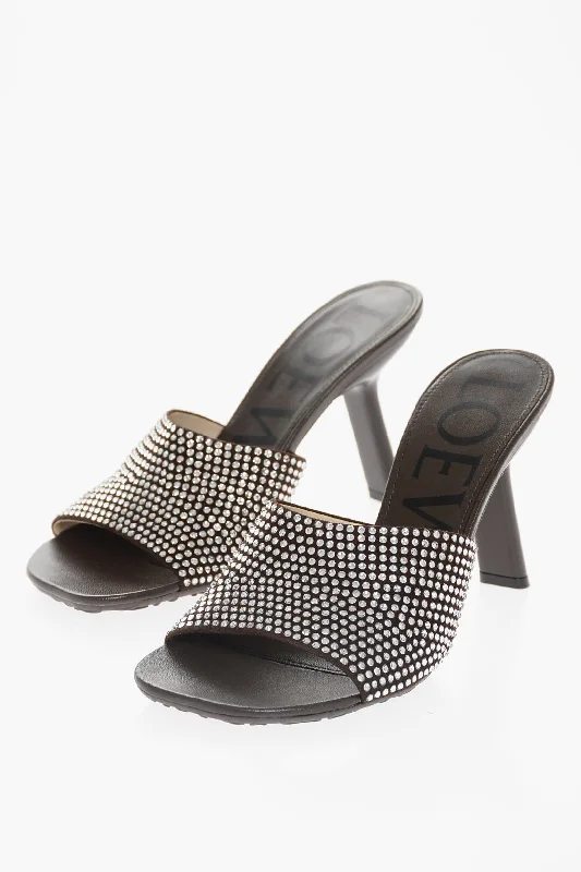 Loewe Leather Sandals With Allover Rhinestones Heel 9 Cm Glow - in - the - Dark Shoe Design Loewe Leather Sandals With Allover Rhinestones Heel 9 Cm Glow - in - the - Dark Shoe Design