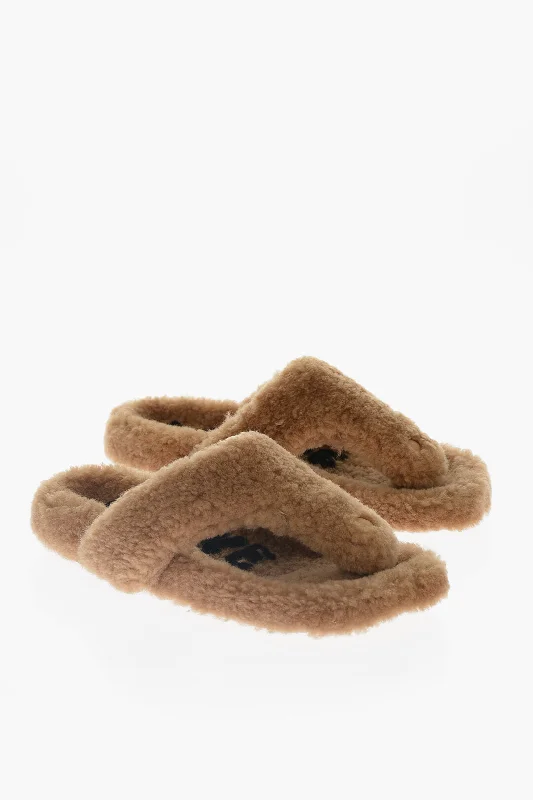 Loewe Shearling Flip-Flops Checkered Shoe Pattern Look  