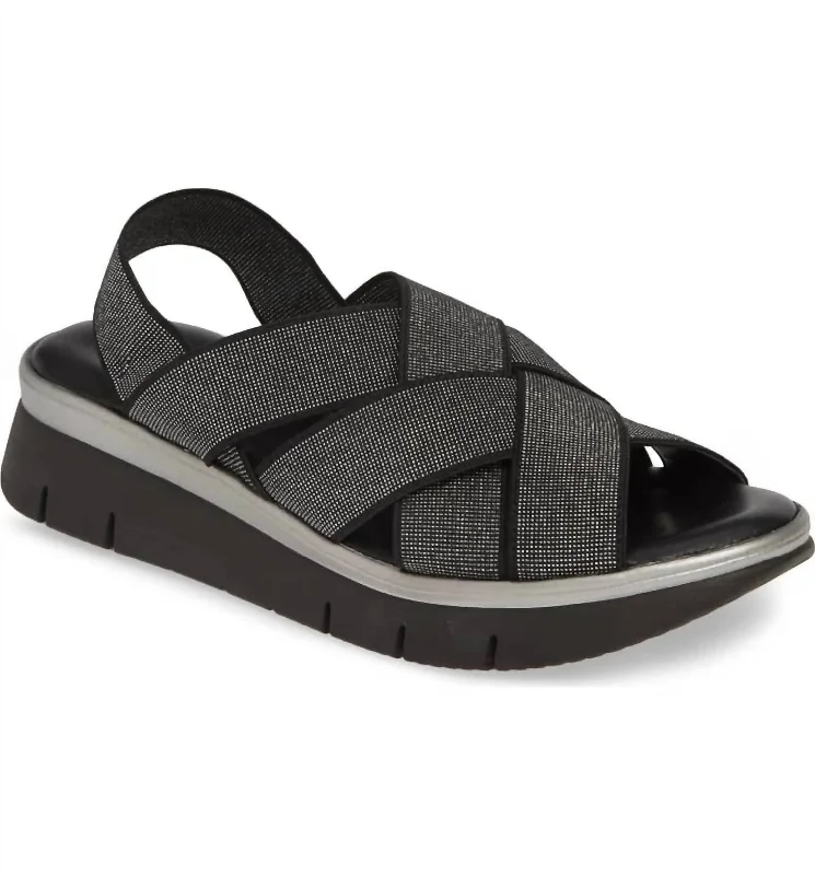 Lorybeth Elastic & Leather Platform Sandals In Black Inflatable Shoe Look 