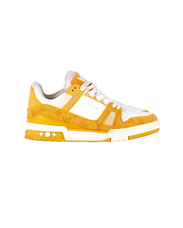 Louis Vuitton Trainer Low Sneakers in Yellow Denim and White Leather Ivy League - Inspired Derby Look 