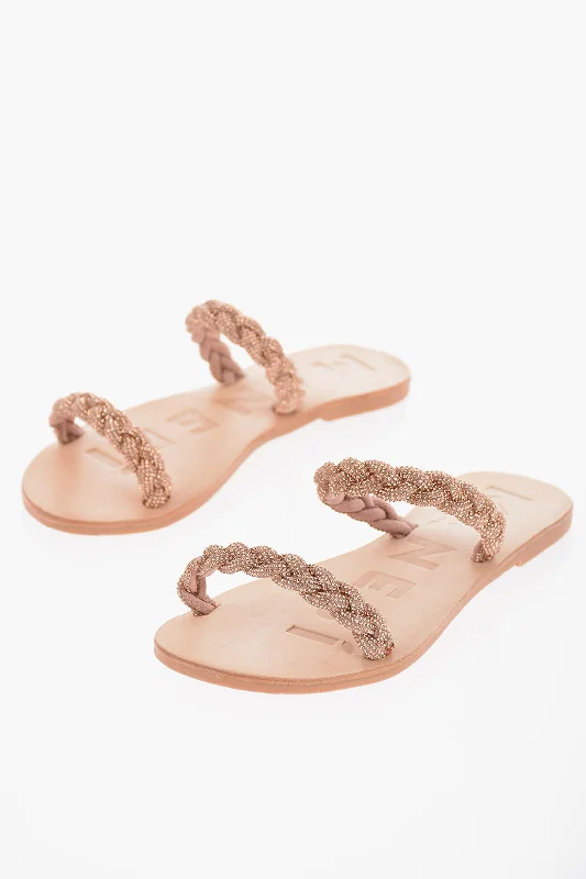 Manebi Rinestoned Braided Bands Hollywood Sandals Camouflage Print Boot Style  
