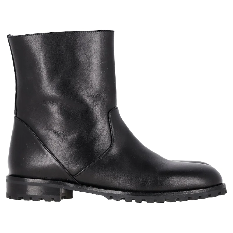Manolo Blahnik Motosa Ankle Boots in Black Calf Leather Buckle -