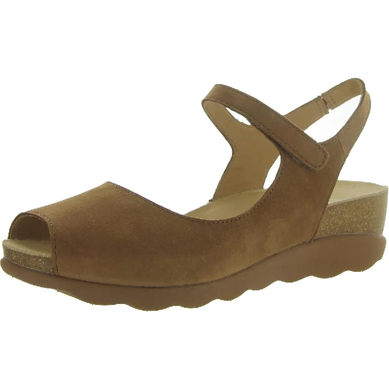 Marcy Womens Leather Peep-Toe Wedge Sandals Vintage Oxford Appeal 