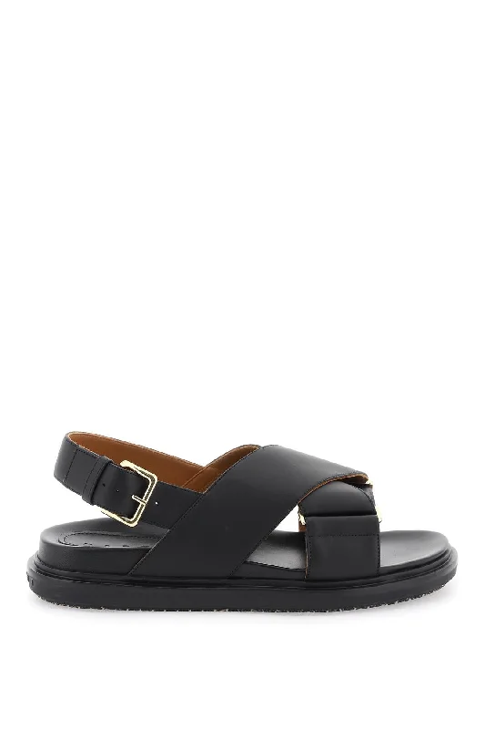 Marni Women's Fussbett Leather Sandals Camouflage Print Boot Style  