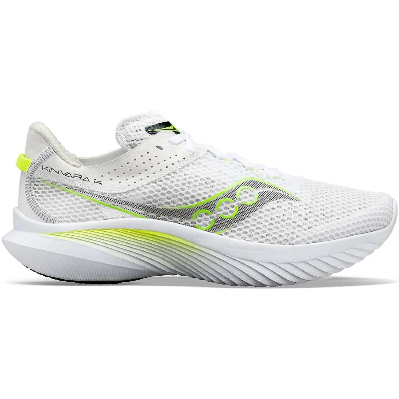 Men's Kinvara 14 In White/slime Distressed Leather Shoe Style  