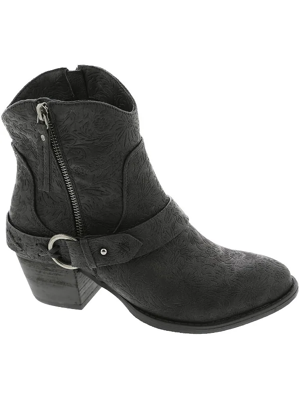 MERLOT LOW Womens Faux Leather Bootie Cowboy, Western Boots Combat - Inspired Military Boot Look  
