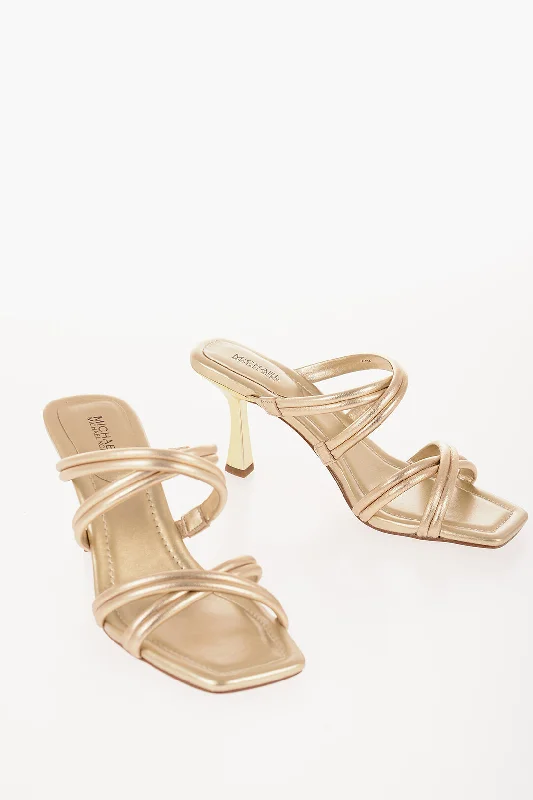 Michael Kors Michael Metallic Leather Corrine Sandals With Heel 9Cm Zip - Up Boot Style Michael Kors Michael Metallic Leather Corrine Sandals With Heel 9Cm Zip - Up Boot Style
