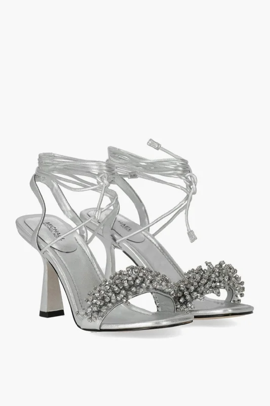 Michael Kors Michael Metallic Leather Lucia Lace-Up Sandal With Jewels Em Comfortable Derby Style  