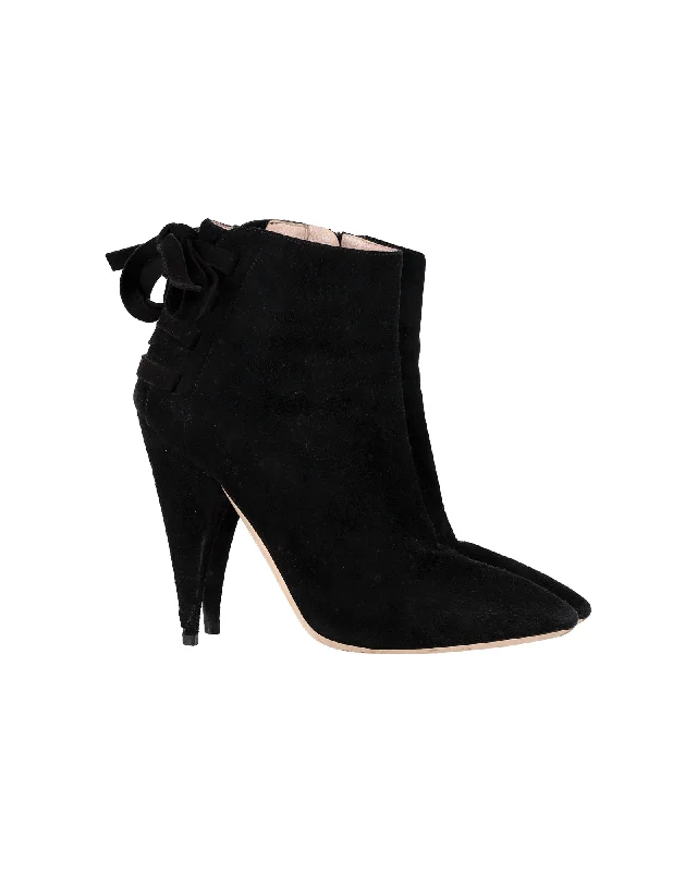 Miu Miu Ankle Boots in Black Suede Striped Shoe Style  