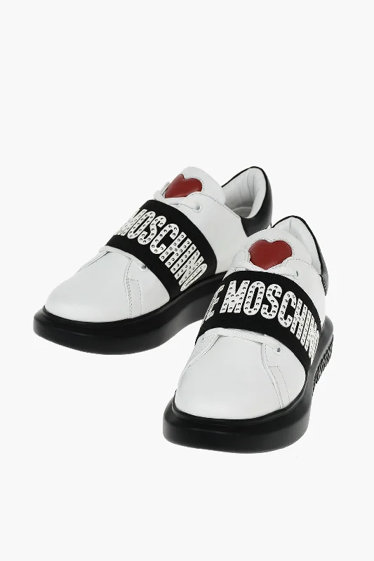 Moschino Love Leather Studded Sneakers Ankle - High Military Boot Style  
