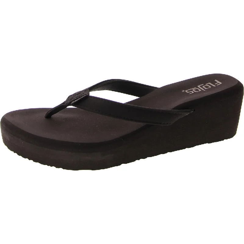 Olivia Womens Thong Casual Wedge Sandals Retro Plimsoll Style  