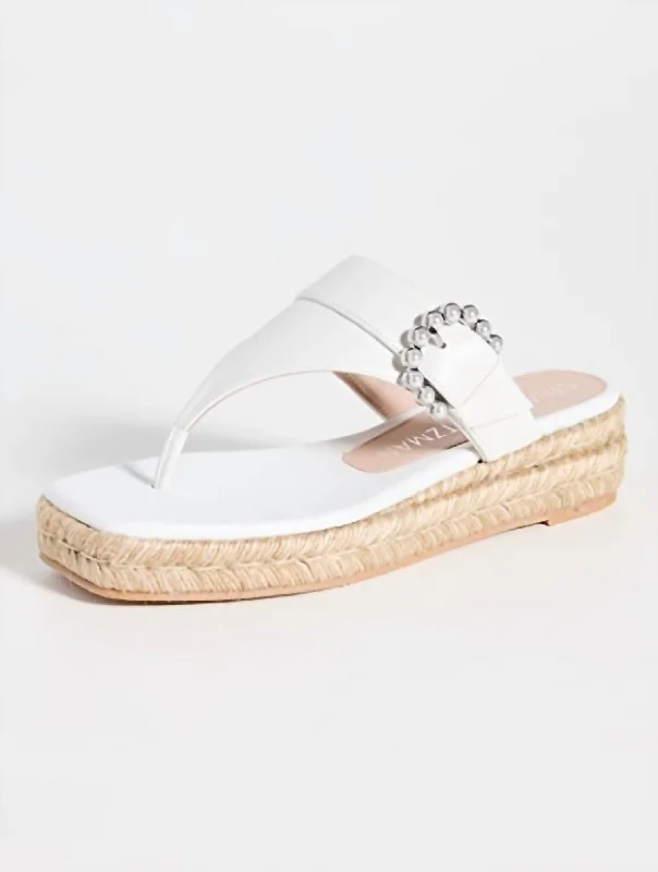 Pearl Buckle Espadrille Sandal In White Single - Buckle Monk Look  
