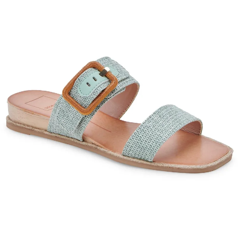 Peio  Womens Woven Two Band Slide Sandals Distressed Leather Shoe Style  