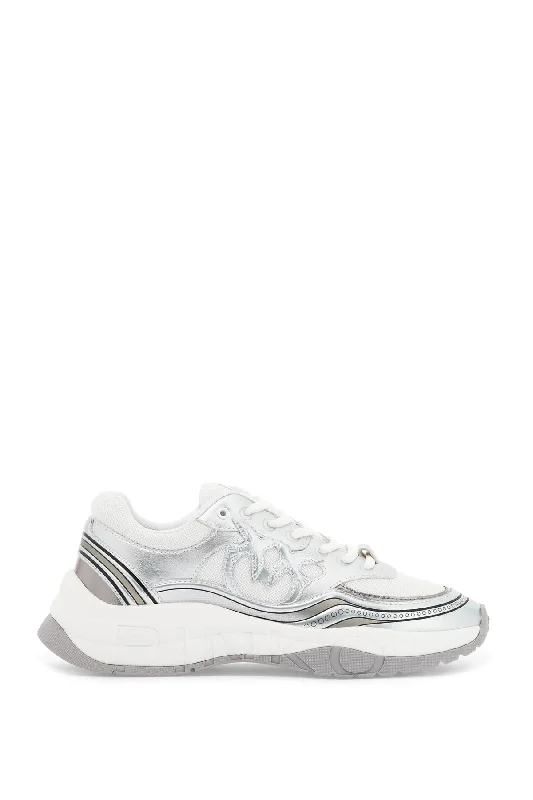 Pinko Mesh And Metallic Faux Leather Sneakers In Quilted Shoe Design  