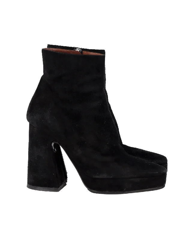 Proenza Schouler Block Heel Platform Boots in Black Suede Hemp - Material Shoe Style  