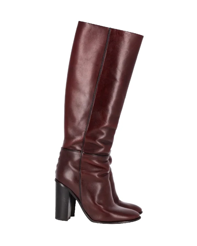 Proenza Schouler Knee Boots in Burgundy Leather Minimalist Sneaker Style  