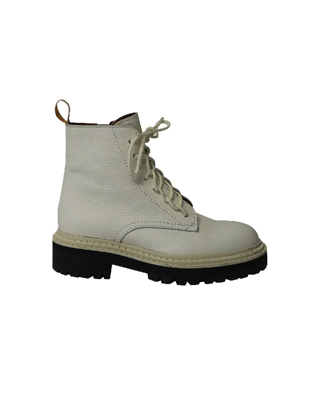 Proenza Schouler Lug Sole Combat Boots in White Calfskin Leather Edwardian Shoe Look Proenza Schouler Lug Sole Combat Boots in White Calfskin Leather Edwardian Shoe Look