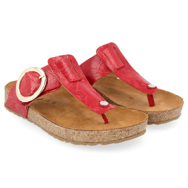 Round Buckle Corinna In Red Reptile Metallic Trim Shoe Design  