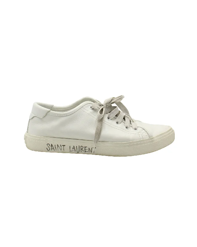 Saint Laurent Malibu Distressed Sneakers in White Leather Memory - Foam Slipper Look  