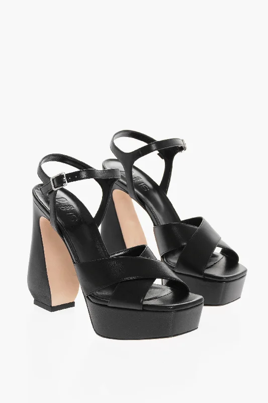 Sergio Rossi Criss-Cross Leather Sandals Heel 13 Cm Combat - Inspired Military Boot Look  