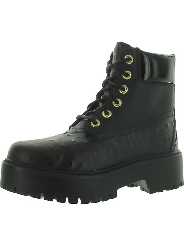 Stone Street Womens Leather Textured Combat & Lace-Up Boots Blue Coast Loafer Aesthetic 