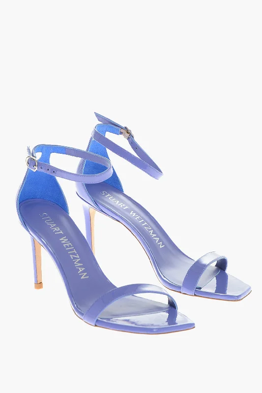 Stuart Weitzman Patent Leather Nunaked Sandals With Ankle Strap 9Cm Art Deco - Inspired Shoe Look Stuart Weitzman Patent Leather Nunaked Sandals With Ankle Strap 9Cm Art Deco - Inspired Shoe Look
