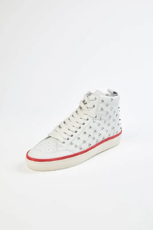 Studded Leather Sneaker In White Casual Loafer Style          