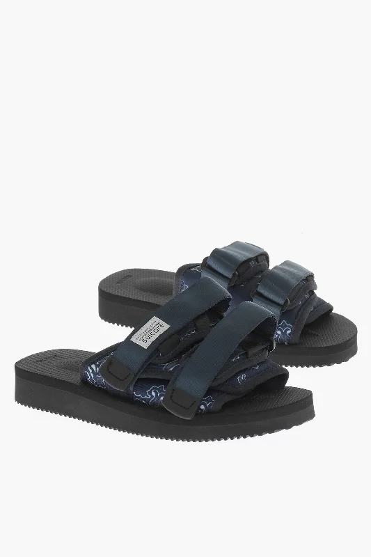 Suicoke Bandana Motif Moto Sandals With Touch Strap Closure Quilted Shoe Design  