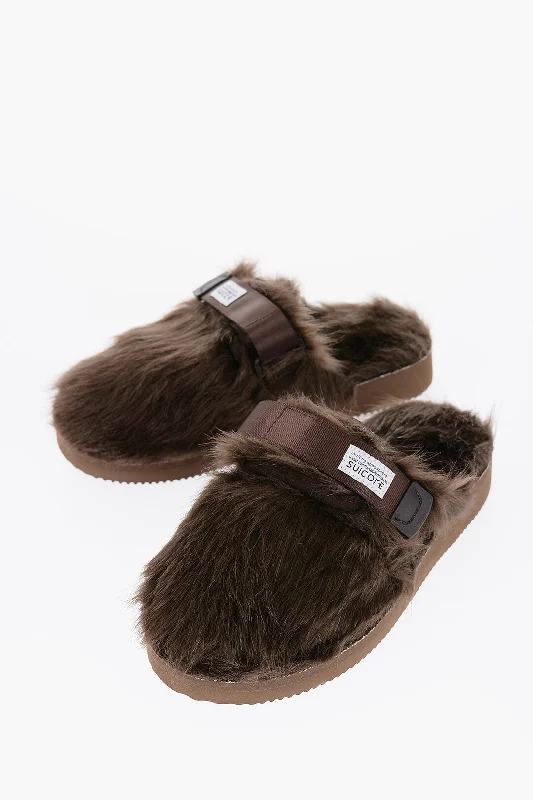 Suicoke Solid Color Faux Fur Zavo Sandals Upcycled Shoe Look  