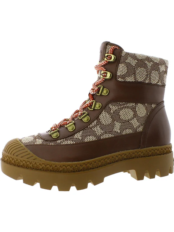 Talia Womens Leather Platform Ankle Boots Combat - Inspired Military Boot Look  