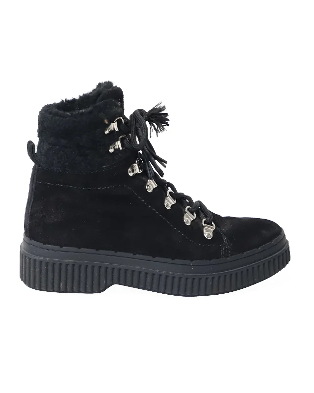 Tod's Shearling-Lined Après-Ski Boots in Black Suede Minimalist Sneaker Style  