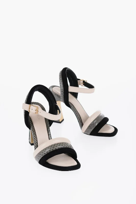 Tory Burch Snake-Leather And Velvet Puffed Up Ankle Strap Sandals With Tassel Driving Shoe Look Tory Burch Snake-Leather And Velvet Puffed Up Ankle Strap Sandals With Tassel Driving Shoe Look