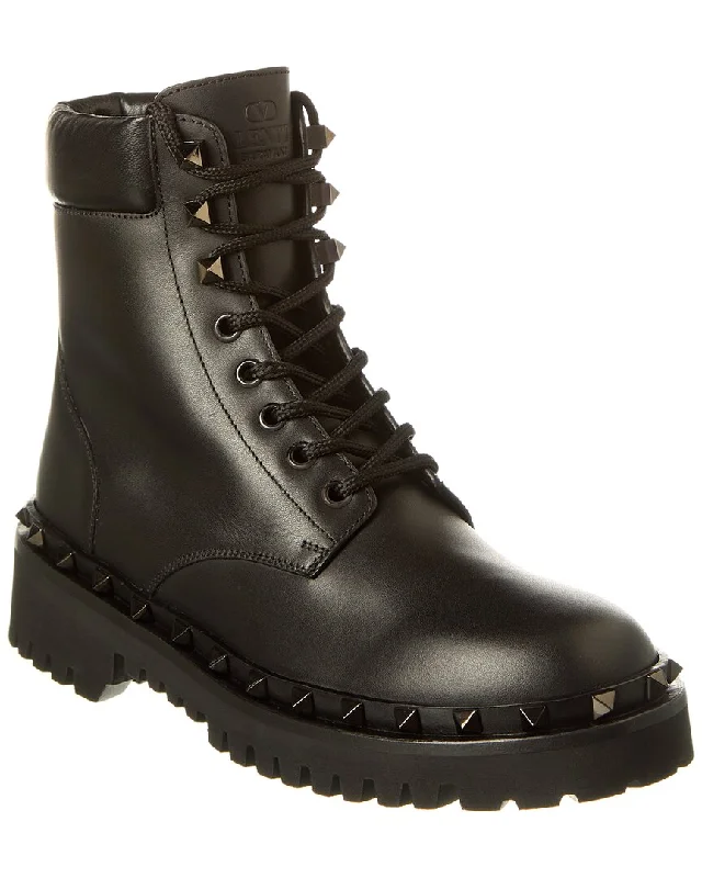 Valentino Rockstud Leather Boot Distressed Leather Shoe Style  