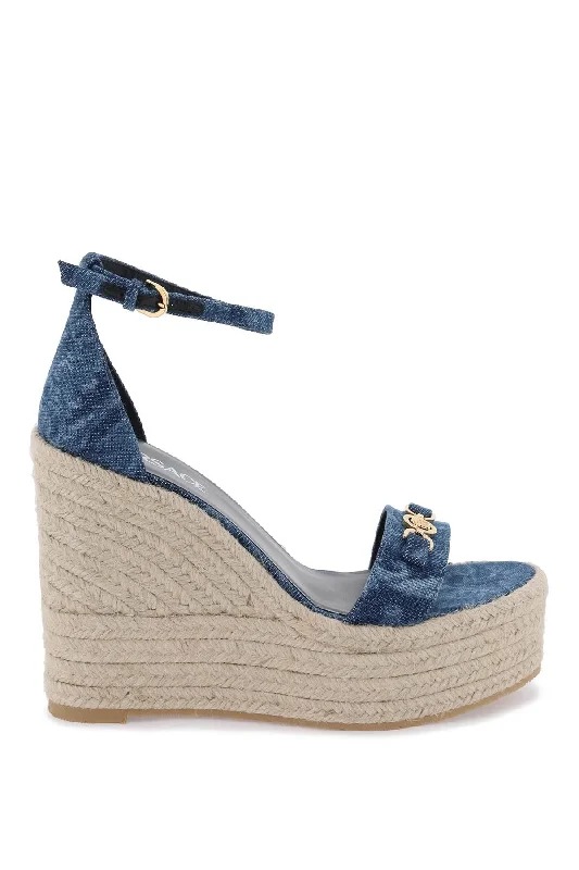 Versace Women's blue Barocco Wedge Sandals Loose - Fit Slipper Style  