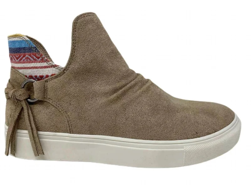 Whisper Fringe Slip-On Shoes In Taupe Aztec Suede Desert Boot 