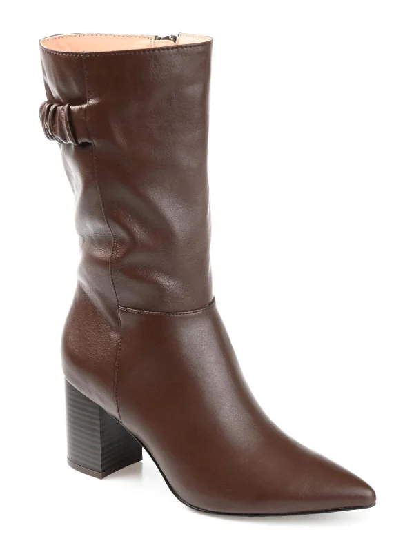 Wilo Womens Faux Leather Pointed Toe Mid-Calf Boots Chunky Platform Sneaker Style  