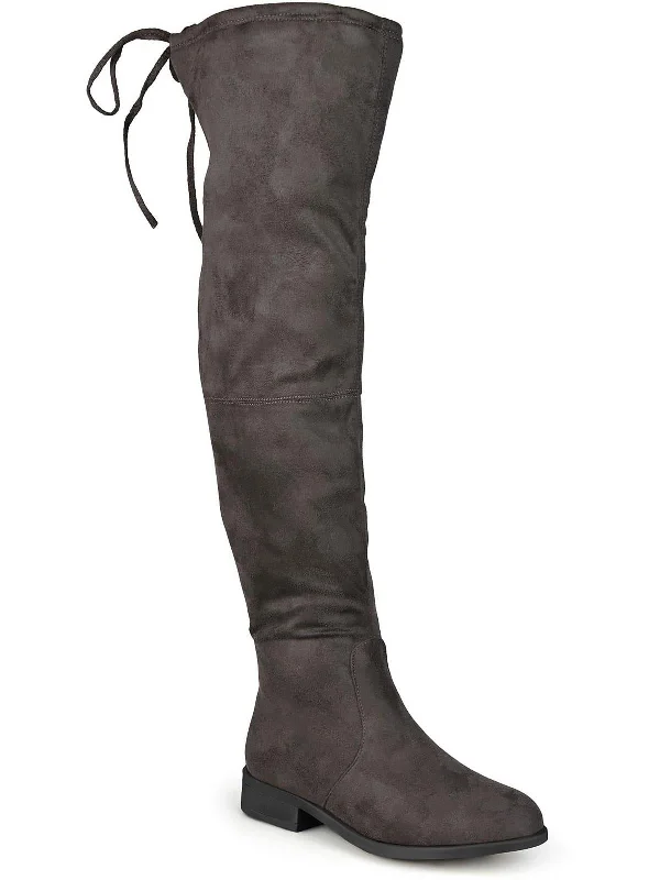 Womens Almond Toe Block Heel Over-The-Knee Boots Monochromatic Shoe Look  