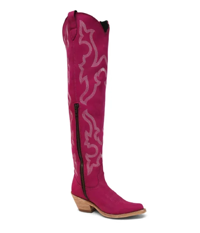 Women's Alyssa Tall Boots In Fuchsia Beaded Moccasin Design 