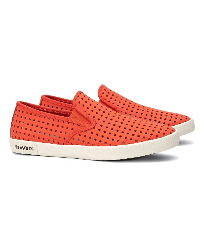 Women's Baja Slip On Portal Sneaker In Poppy Nubuck Leather Checkered Shoe Pattern Look  