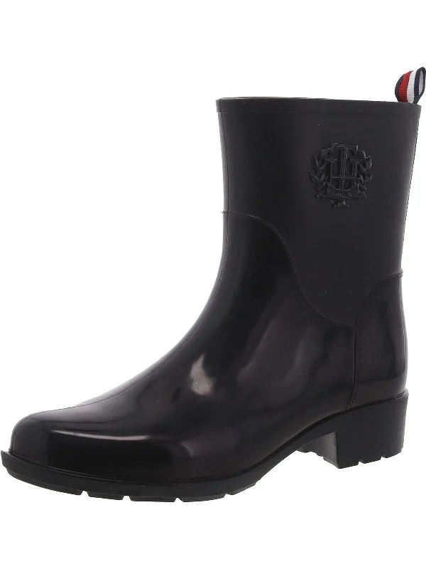 Womens Block Heel Almond Toe Rain Boots Moccasin Soft - Sole Style  