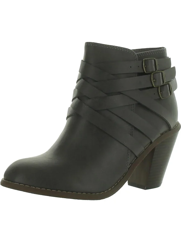 Womens Block Heel Buckle Mid-Calf Boots Loose - Fit Slipper Style  
