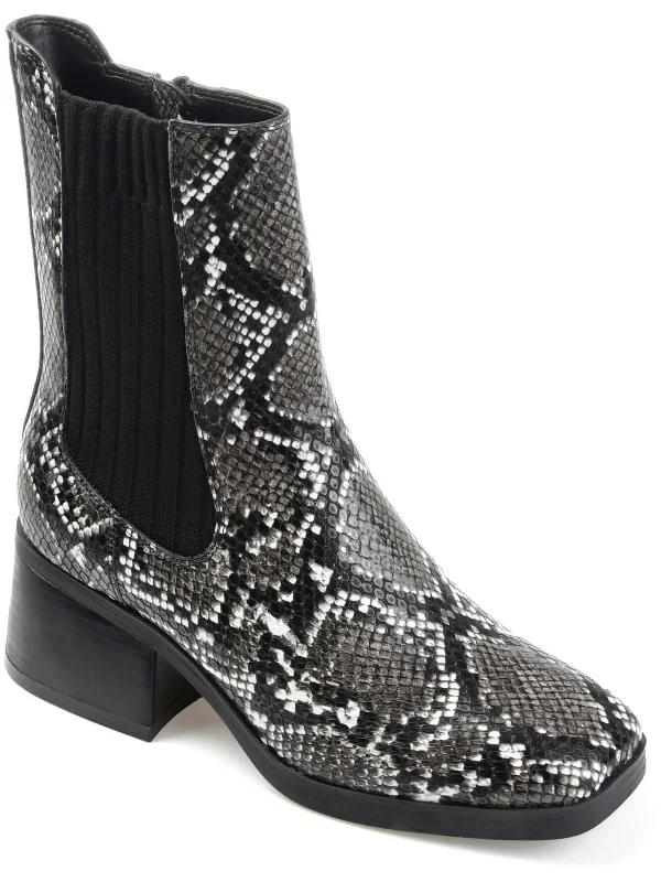 Womens Block Heel Square Toe Mid-Calf Boots Two - Tone Shoe Design  