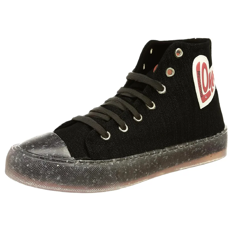 Women's Canvas Heart Lace Up Hi Top Sneakers In Black Mod Oxford Design  