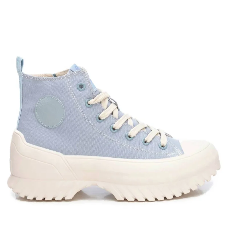 Women's Canvas Platform High-Top Sneakers In Light/pastel Blue Two - Tone Shoe Design  