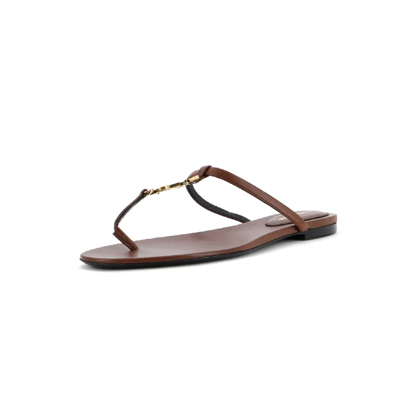 Women's Cassandra Thong Flat Sandals Leather Art Deco - Inspired Shoe Look  