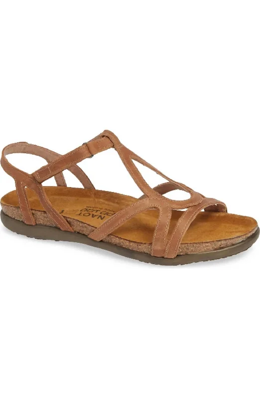 Women's Dorith Sandal In Latte Brown Leather Embroidered Cowboy Boot Design  
